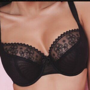 Cleo by Panche Lucy Balconette Bra 34E Women Black Underwire Sheer 5851